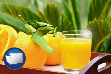 orange juice and fresh oranges - with Washington icon